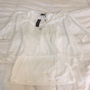 Layered sheer stripe 3/4 length shirt